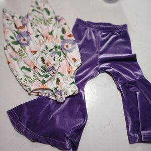 Preloved Marie Nicole bell bottoms and long sleeve flower and garden romper.